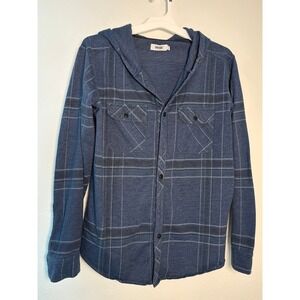 Univibe Mens Blue Plaid Hooded Button Down Shirt Long Sleeve Size M Hoodie